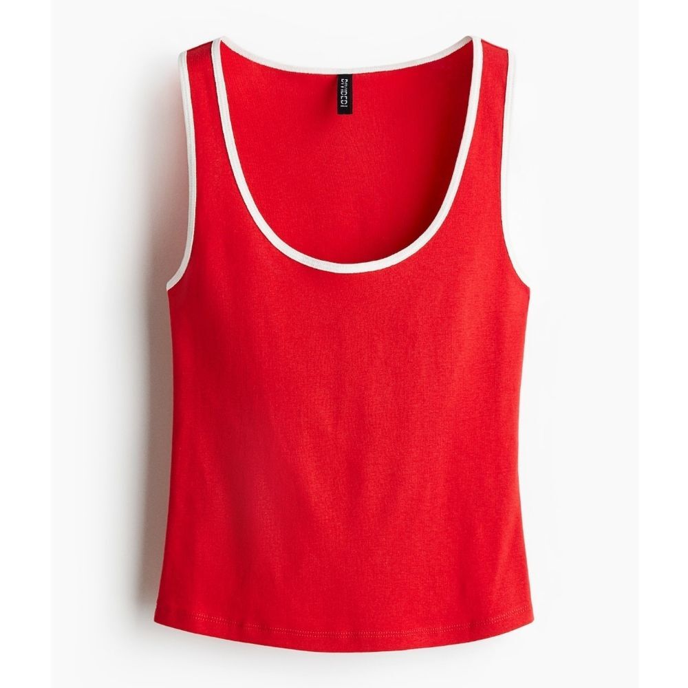 NEW H&M Divided Red & White Cropped Tank Top - Size Large Womens L Vest